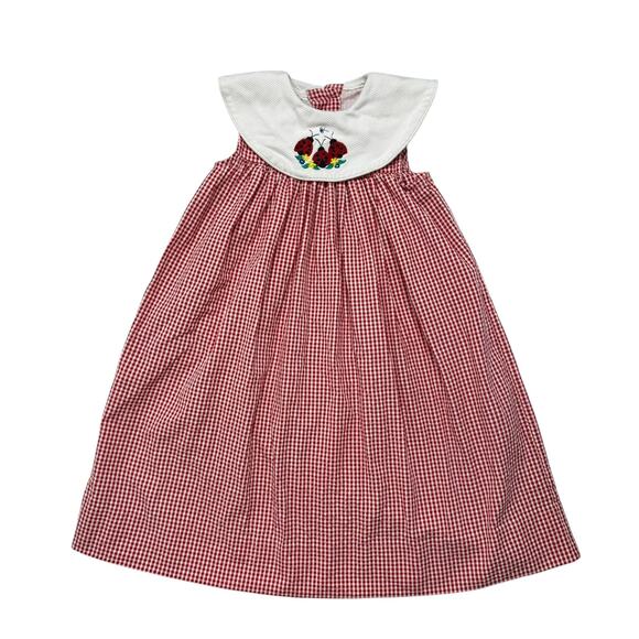 Vintage Ladybug Red & White Gingham Plaid Sundress Size 5 Girls Fast Friends USA - Picture 1 of 5